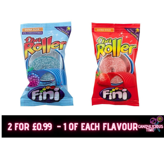 Fini Fizzy Blue Raspberry & Strawberry Rollers (40g) 2 Pack