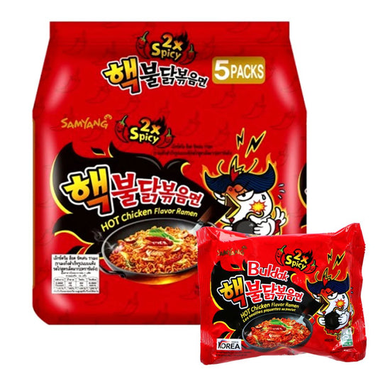 Samyang Buldak 2x Spicy Hot Chicken Flavour Ramen Noodles - 5 pack (700g)