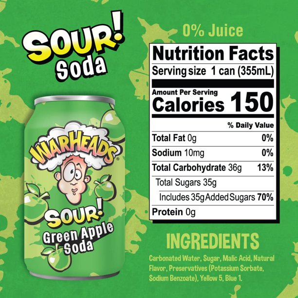 Warheads Sour Green Apple Soda (355ml)