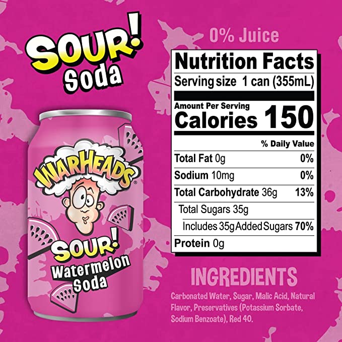 Warheads Sour Watermelon Soda (355ml)