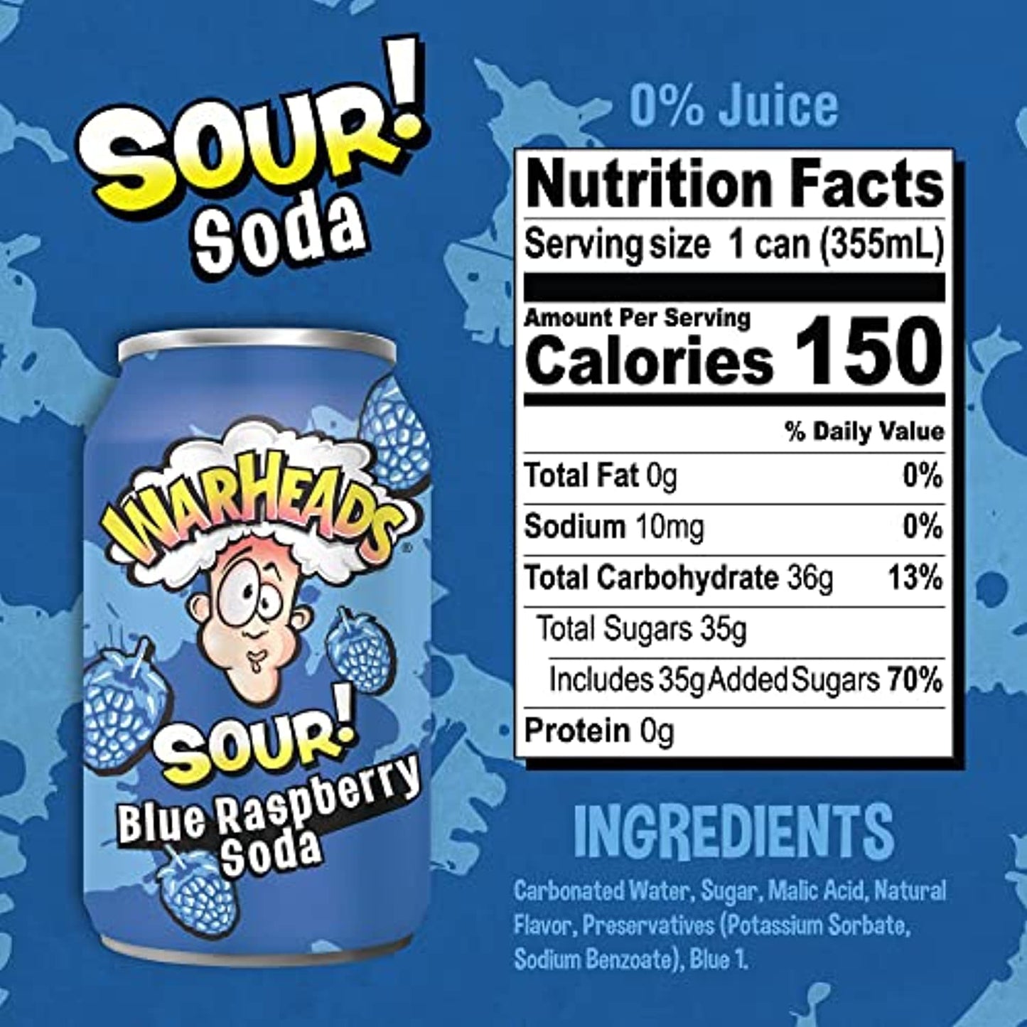 Warheads Sour Blue Raspberry Soda (355ml)